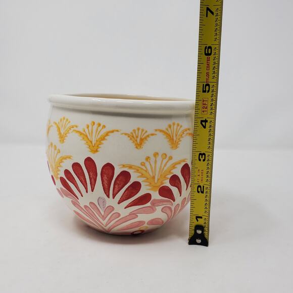 Anthropologie Prima Garden Pot Planter Hand Painted Ceramic Floral Abstract Red - Picture 5 of 6